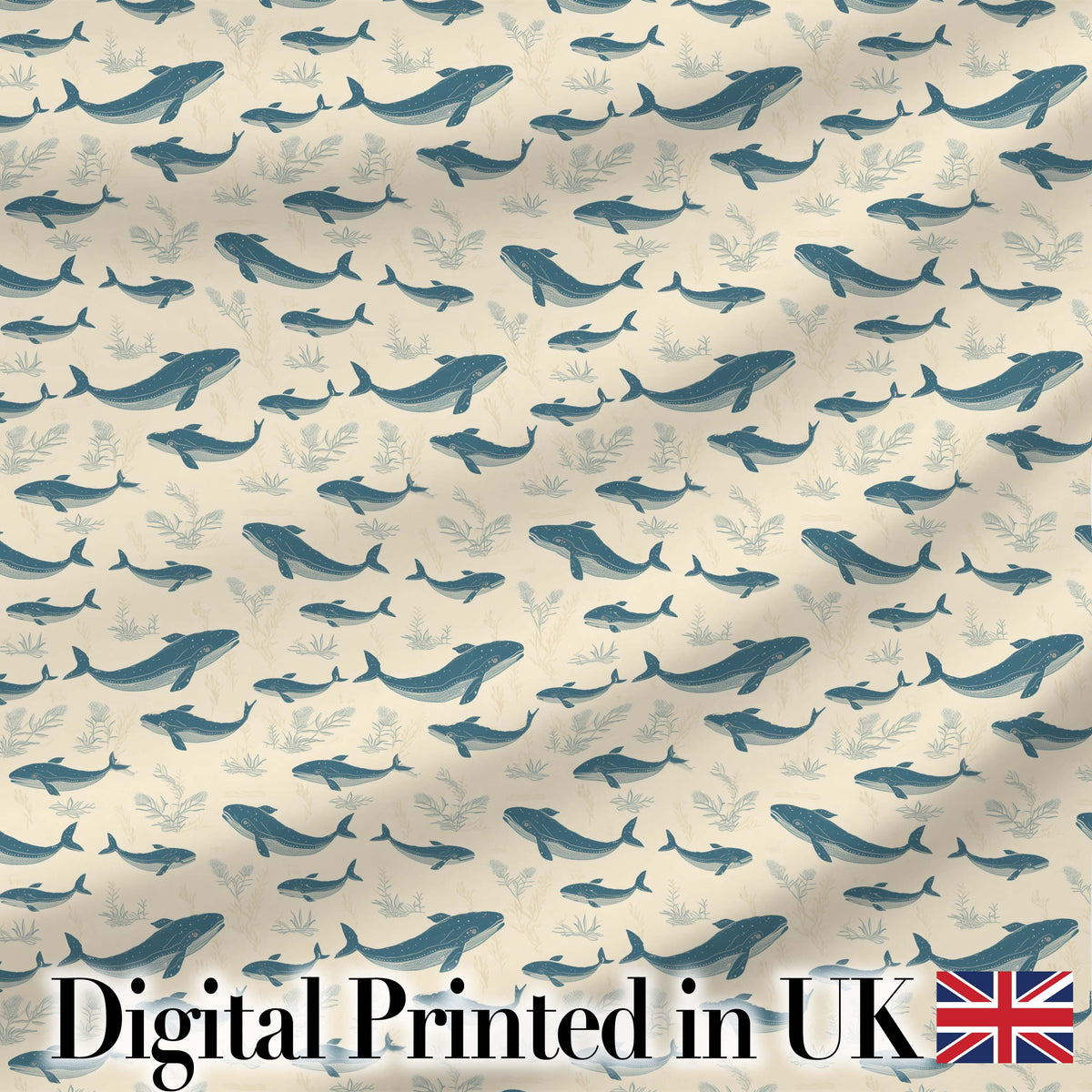 Watercolour Whale Seamless Pattern Soft Ocean Marine Animal Design Digital Print Material by the Metre UK Sewing Quilting Textile