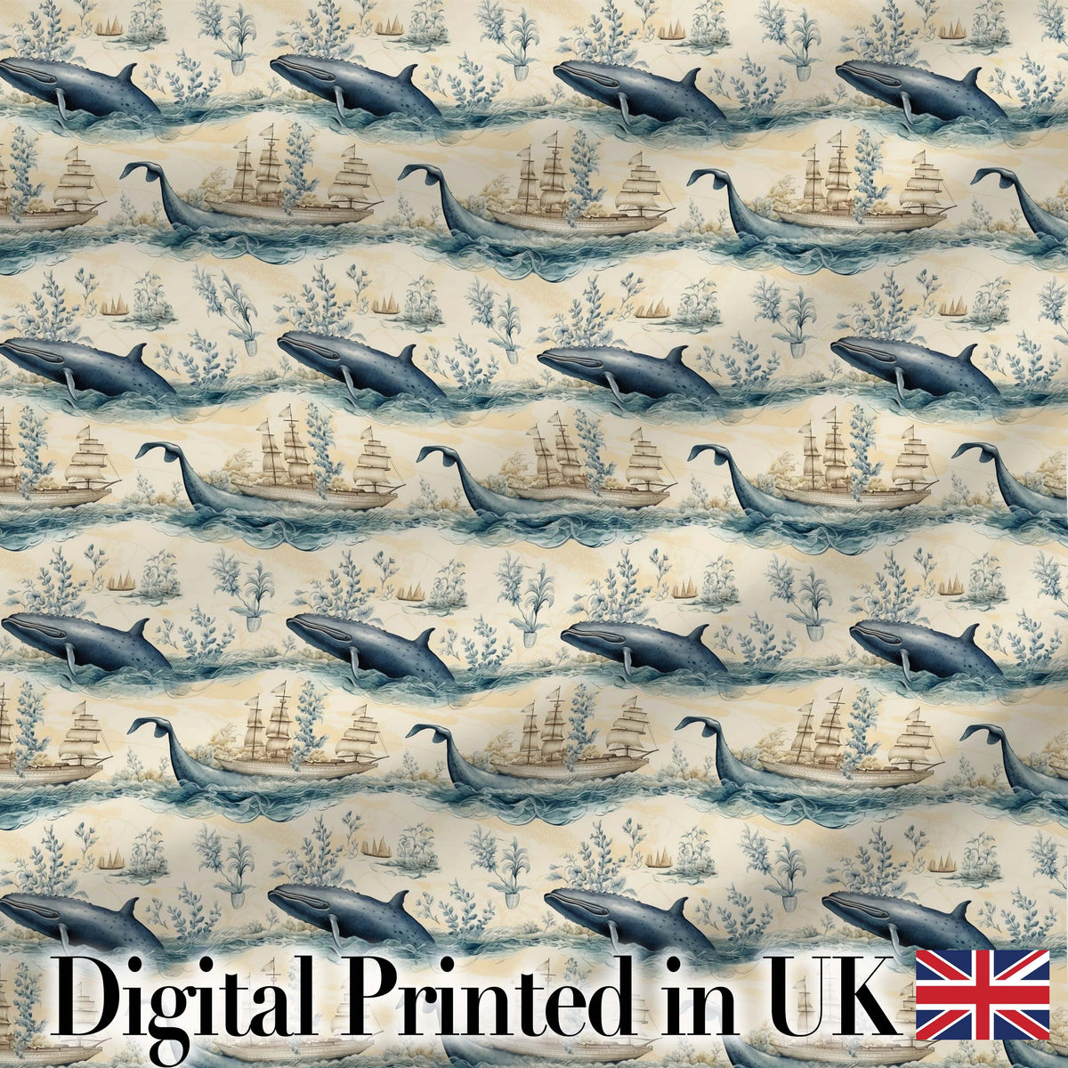 Deep Teal Whale Seamless Pattern Minimal Marine Animal Ocean Design Digital Print Material by the Metre UK Sewing Quilting Textile