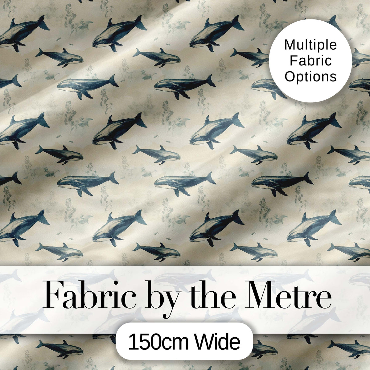 Ocean Whale Seamless Pattern Distressed Beige Marine Animal Design Digital Print Material by the Metre UK Sewing Quilting Textile