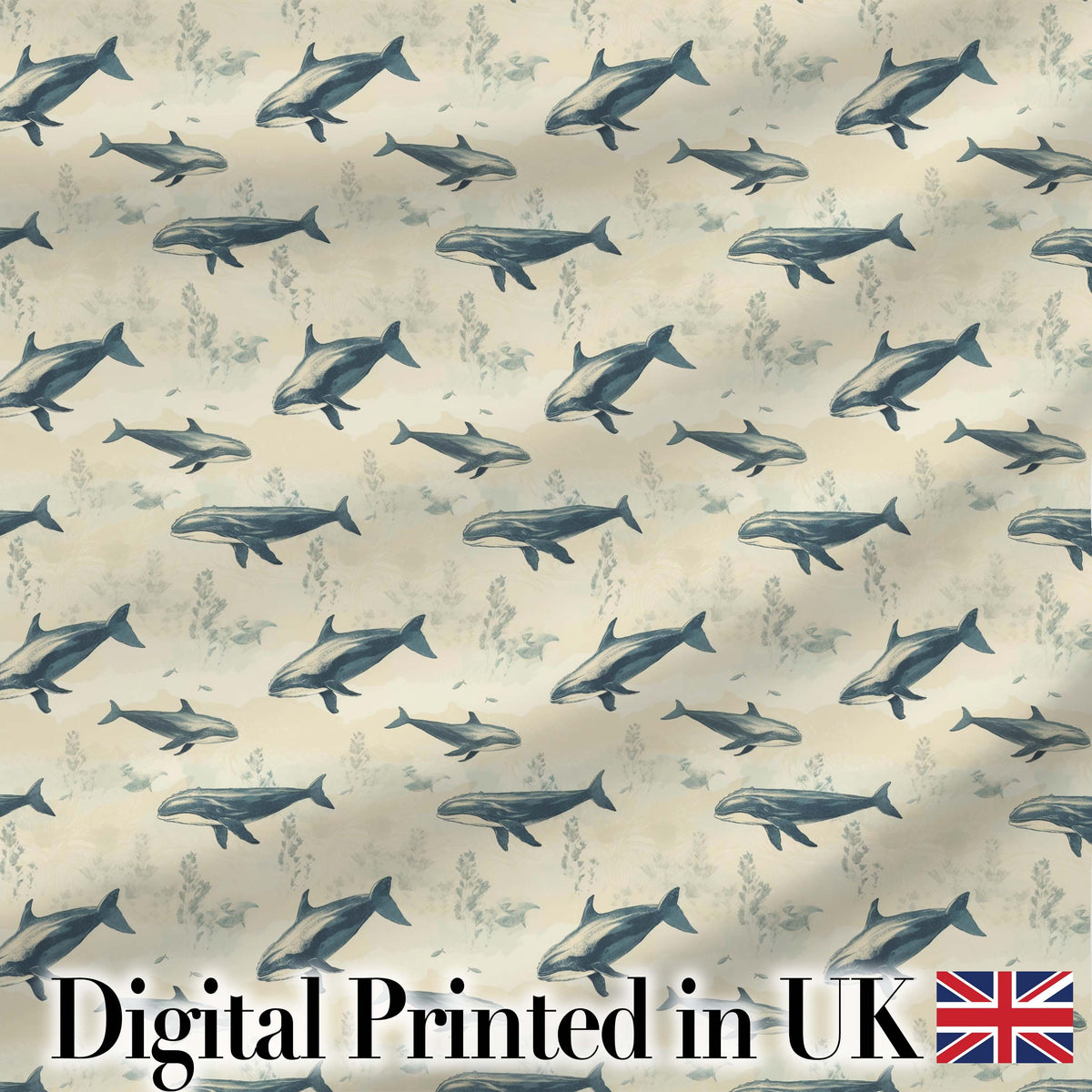 Ocean Whale Seamless Pattern Distressed Beige Marine Animal Design Digital Print Material by the Metre UK Sewing Quilting Textile