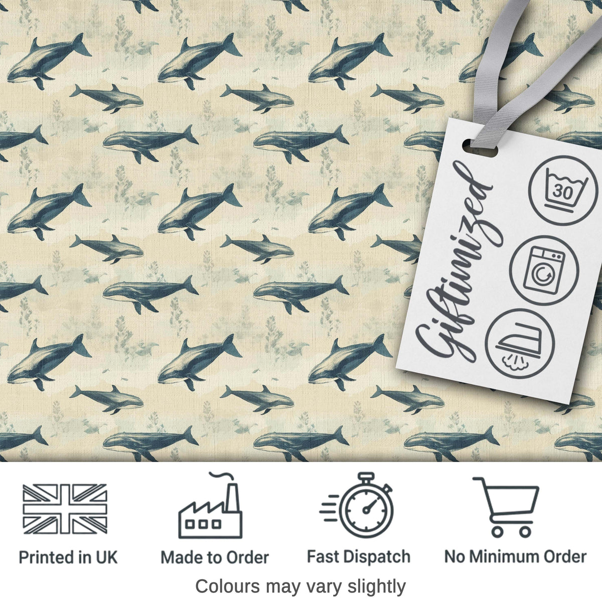 Ocean Whale Seamless Pattern Distressed Beige Marine Animal Design Digital Print Material by the Metre UK Sewing Quilting Textile
