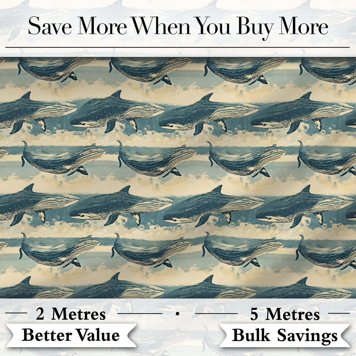 Dark Blue Whale Wave Seamless Pattern Underwater Ocean Design Lovely Digital Print Material by the Metre UK Sewing Quilting Textile