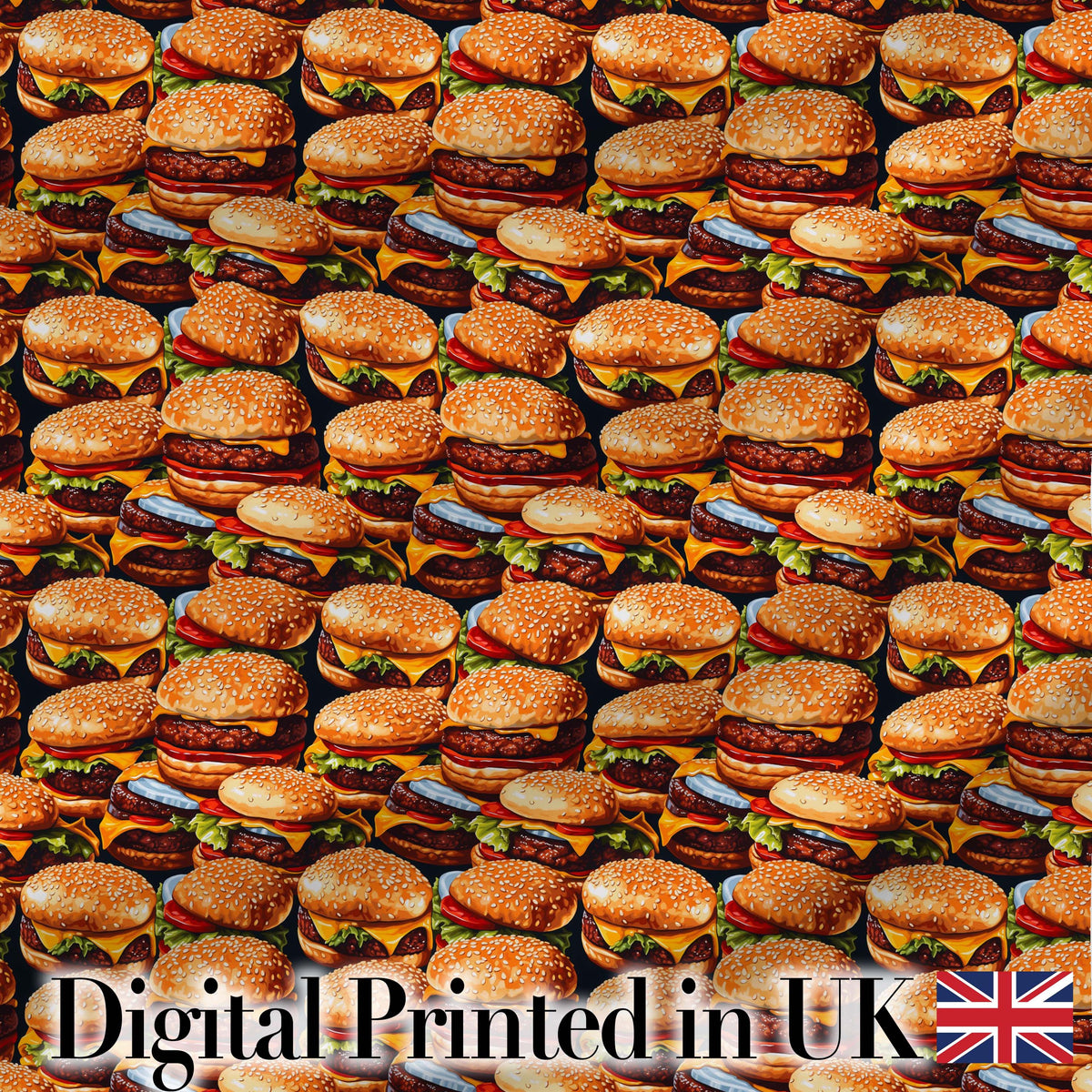 Cute Burger Cartoon Seamless Pattern Blue Background Food Design Digital Print Material by the Metre UK Sewing Quilting Textile