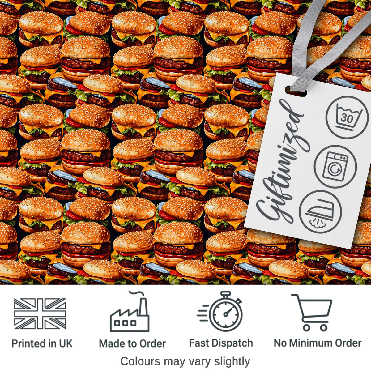 Cute Burger Cartoon Seamless Pattern Blue Background Food Design Digital Print Material by the Metre UK Sewing Quilting Textile