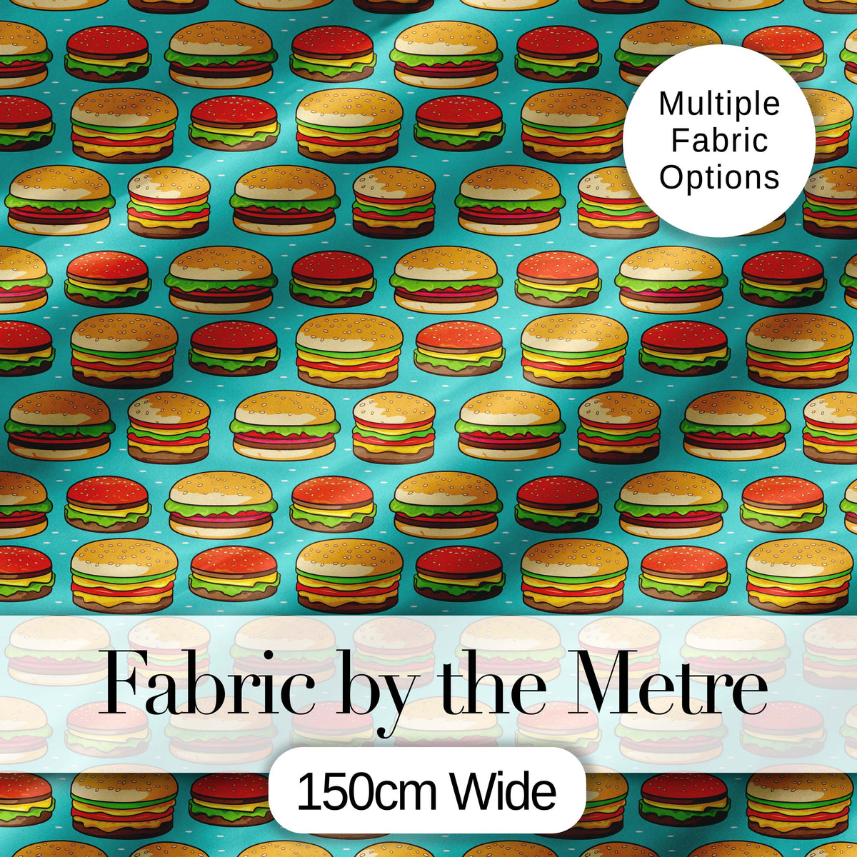 Vintage Burger Seamless Pattern Mint Background Fast Food Design Digital Print Material by the Metre UK Sewing Quilting Textile