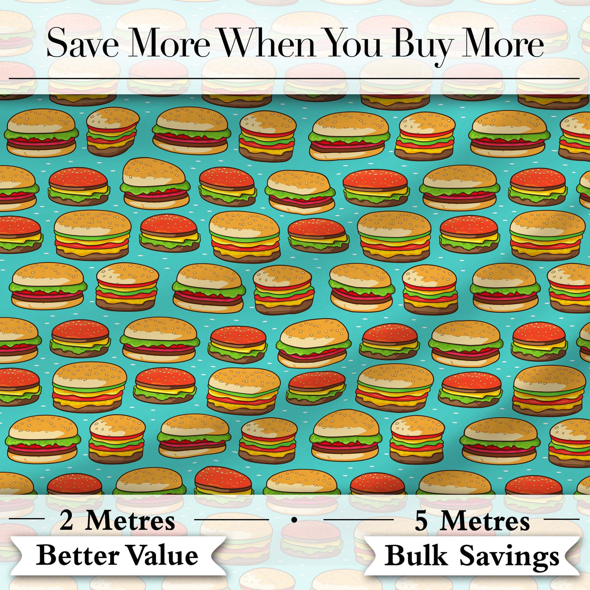 Vintage Burger Seamless Pattern Mint Background Fast Food Design Digital Print Material by the Metre UK Sewing Quilting Textile