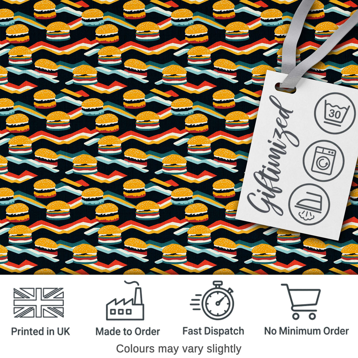 Vintage Grunge Cheeseburger Seamless Pattern Fast Food Illustration Digital Print Material by the Metre UK Sewing Quilting Textile