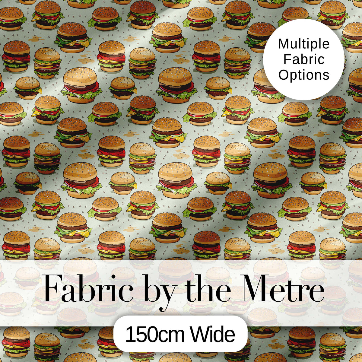 Realistic Juicy Cheeseburger Dark Green Background Fast Food Design Digital Print Material by the Metre UK Sewing Quilting Textile