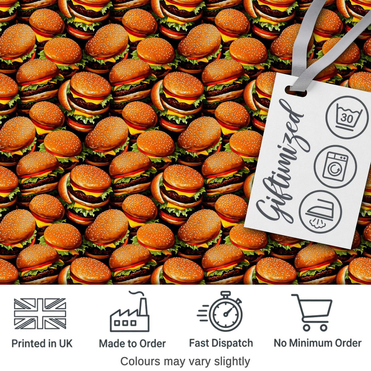 Cartoon Cheeseburger Teal Star Background Fast Food Design Lovely Digital Print Material by the Metre UK Sewing Quilting Textile