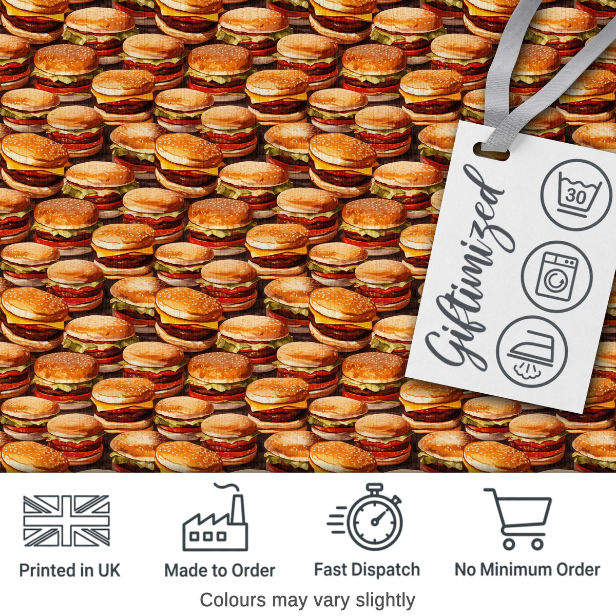 Autumn Burger Leaves Seamless Pattern Beige Background Fast Food Digital Print Material by the Metre UK Sewing Quilting Textile