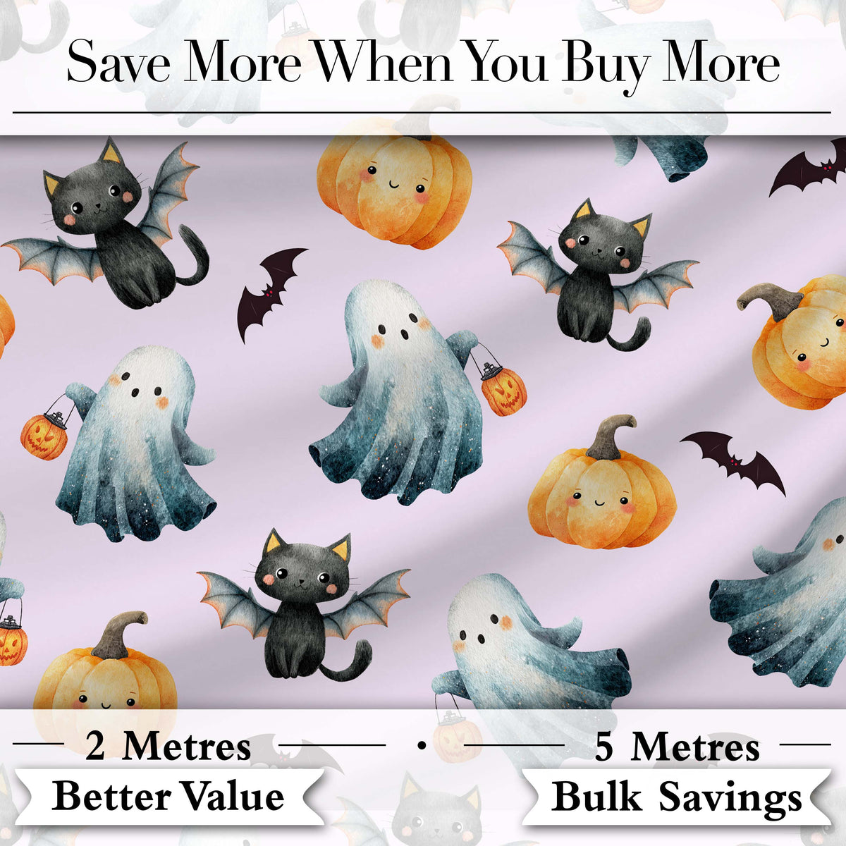 Halloween Ghost Pumpkin Cat Seamless Pattern Warm Beige Cute Spooky Digital Print Material by the Metre UK Sewing Quilting Textile