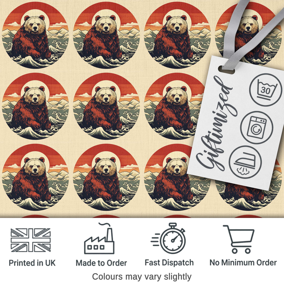Bear Mountain Circle Seamless Pattern Rustic Woodland Wildlife Digital Print Material by the Metre UK Sewing Quilting Textile