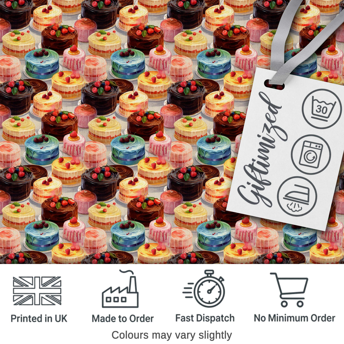 Cherry Chocolate Cake Seamless Teal Background Dessert Sweet Food Digital Print Material by the Metre UK Sewing Quilting Textile