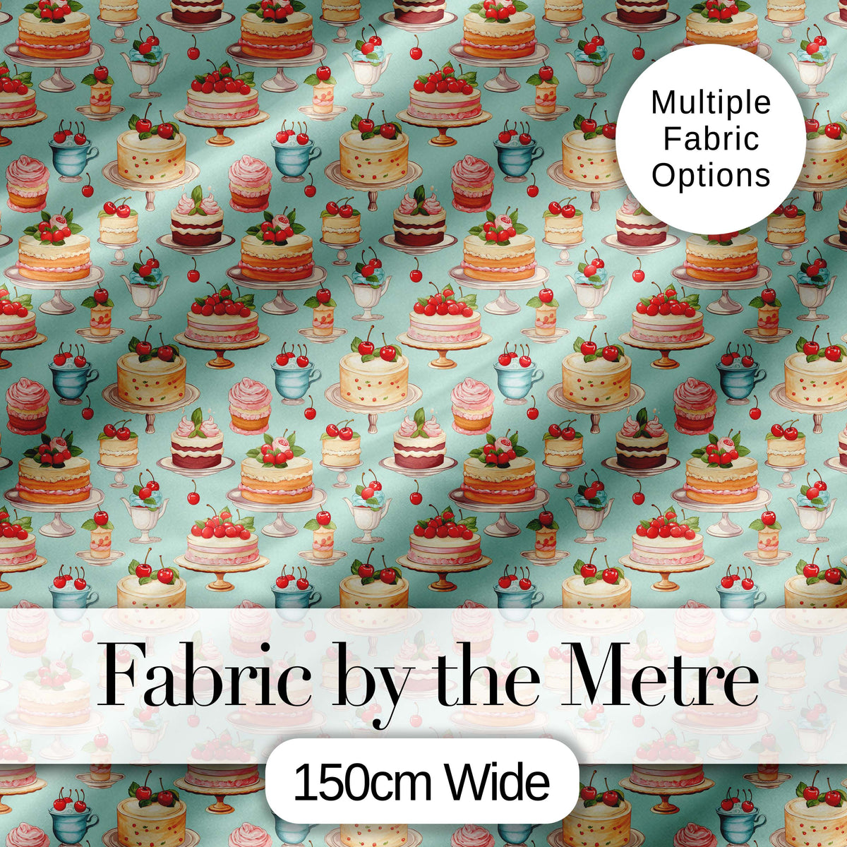 Yellow Artistic Cake Seamless Pattern Painted Dessert Food Lovely Digital Print Material by the Metre UK Sewing Quilting Textile
