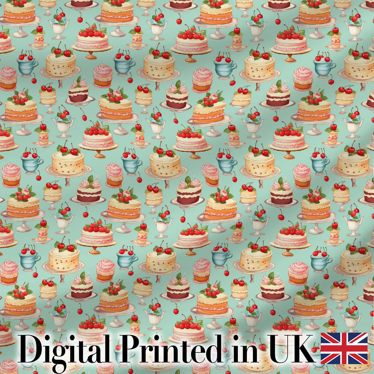 Yellow Artistic Cake Seamless Pattern Painted Dessert Food Lovely Digital Print Material by the Metre UK Sewing Quilting Textile
