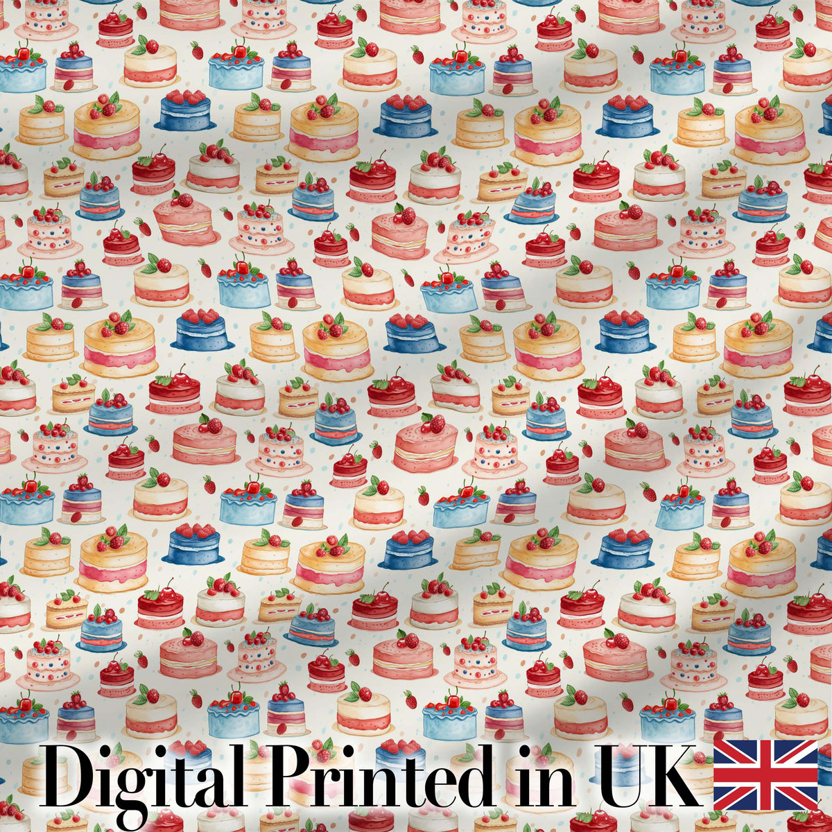 Strawberry Cream Cake Seamless Pattern Realistic Dessert Sweet Food Digital Print Material by the Metre UK Sewing Quilting Textile