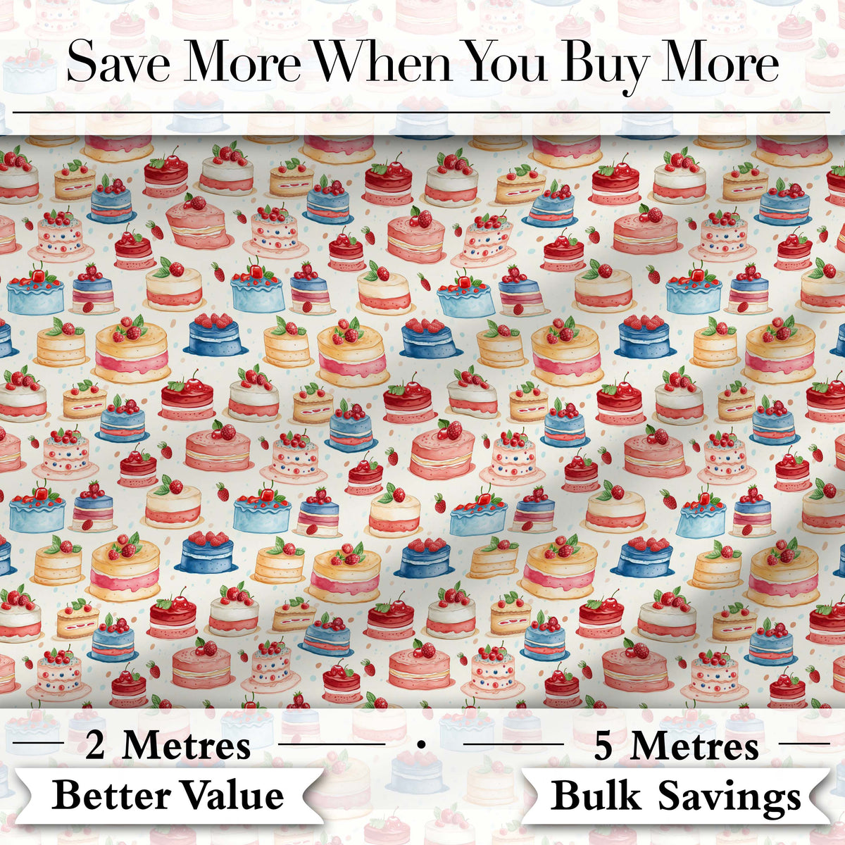 Strawberry Cream Cake Seamless Pattern Realistic Dessert Sweet Food Digital Print Material by the Metre UK Sewing Quilting Textile