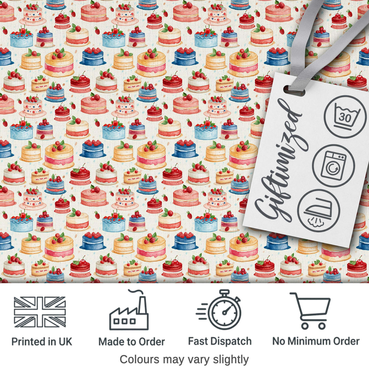 Strawberry Cream Cake Seamless Pattern Realistic Dessert Sweet Food Digital Print Material by the Metre UK Sewing Quilting Textile