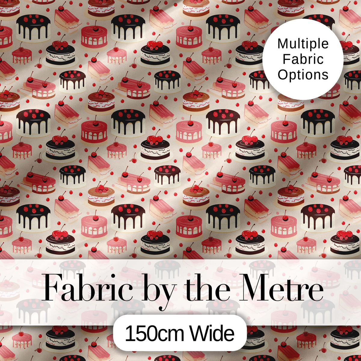 Pink Cherry Cake Seamless Pattern Cute Dessert Sweet Food Design Digital Print Material by the Metre UK Sewing Quilting Textile