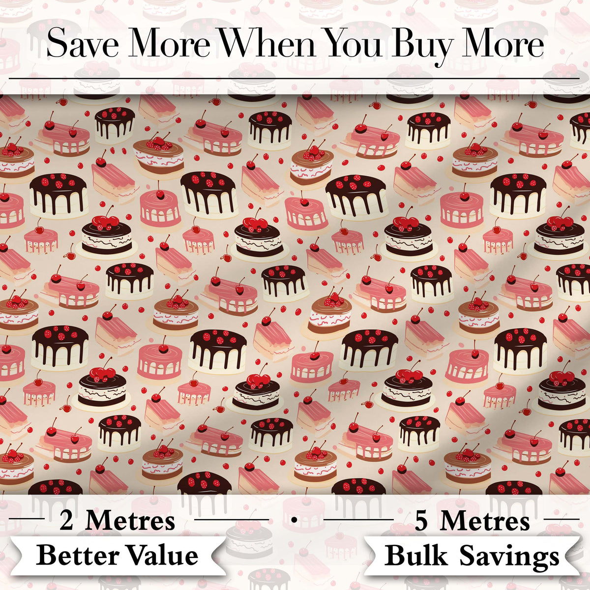 Pink Cherry Cake Seamless Pattern Cute Dessert Sweet Food Design Digital Print Material by the Metre UK Sewing Quilting Textile