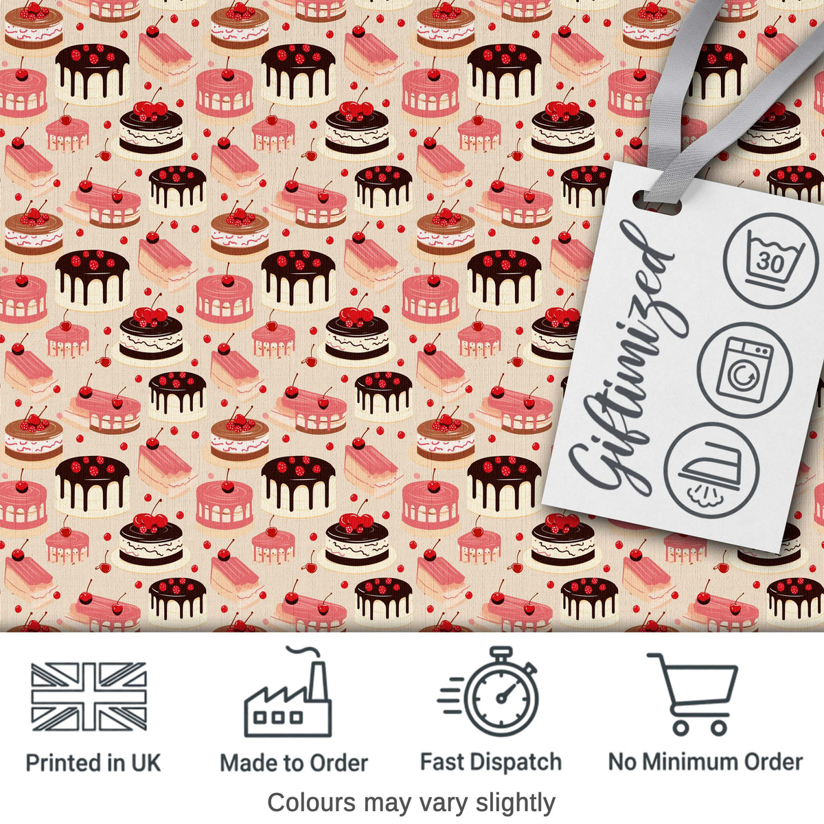 Pink Cherry Cake Seamless Pattern Cute Dessert Sweet Food Design Digital Print Material by the Metre UK Sewing Quilting Textile