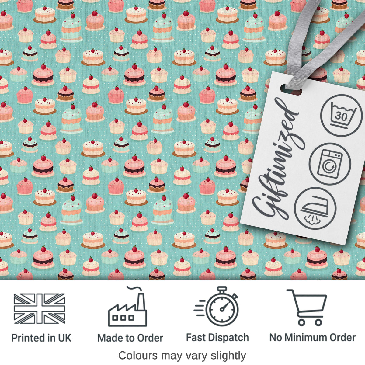 Cake Slice Repeat Seamless Pattern Dessert Sweet Food Design Lovely Digital Print Material by the Metre UK Sewing Quilting Textile