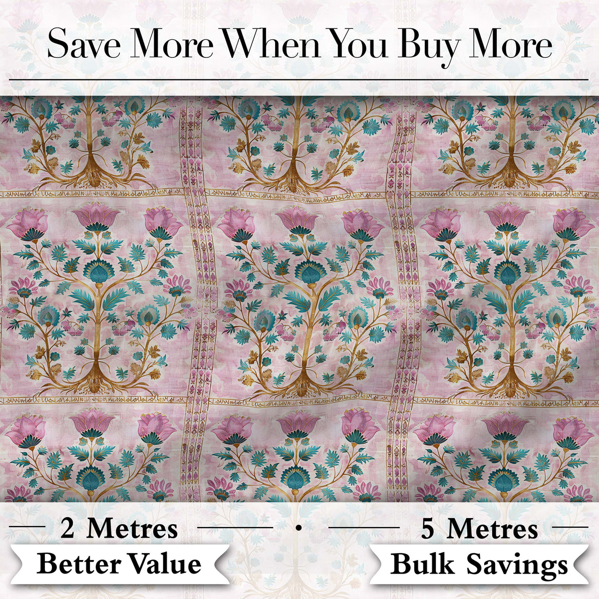Teal Pink Vintage Floral Frame Pattern Distressed Ornamental Lovely Digital Print Material by the Metre UK Sewing Quilting Textile