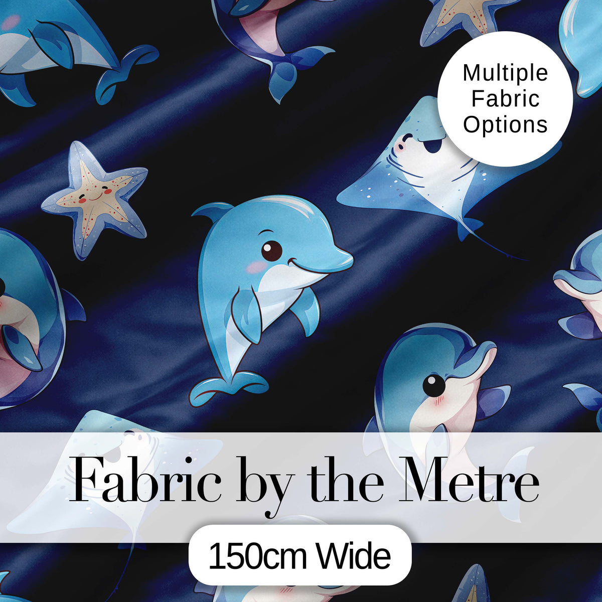 Cute Dolphin Stingray Starfish Cartoon Sea Life Pattern Mint Lovely Digital Print Material by the Metre UK Sewing Quilting Textile