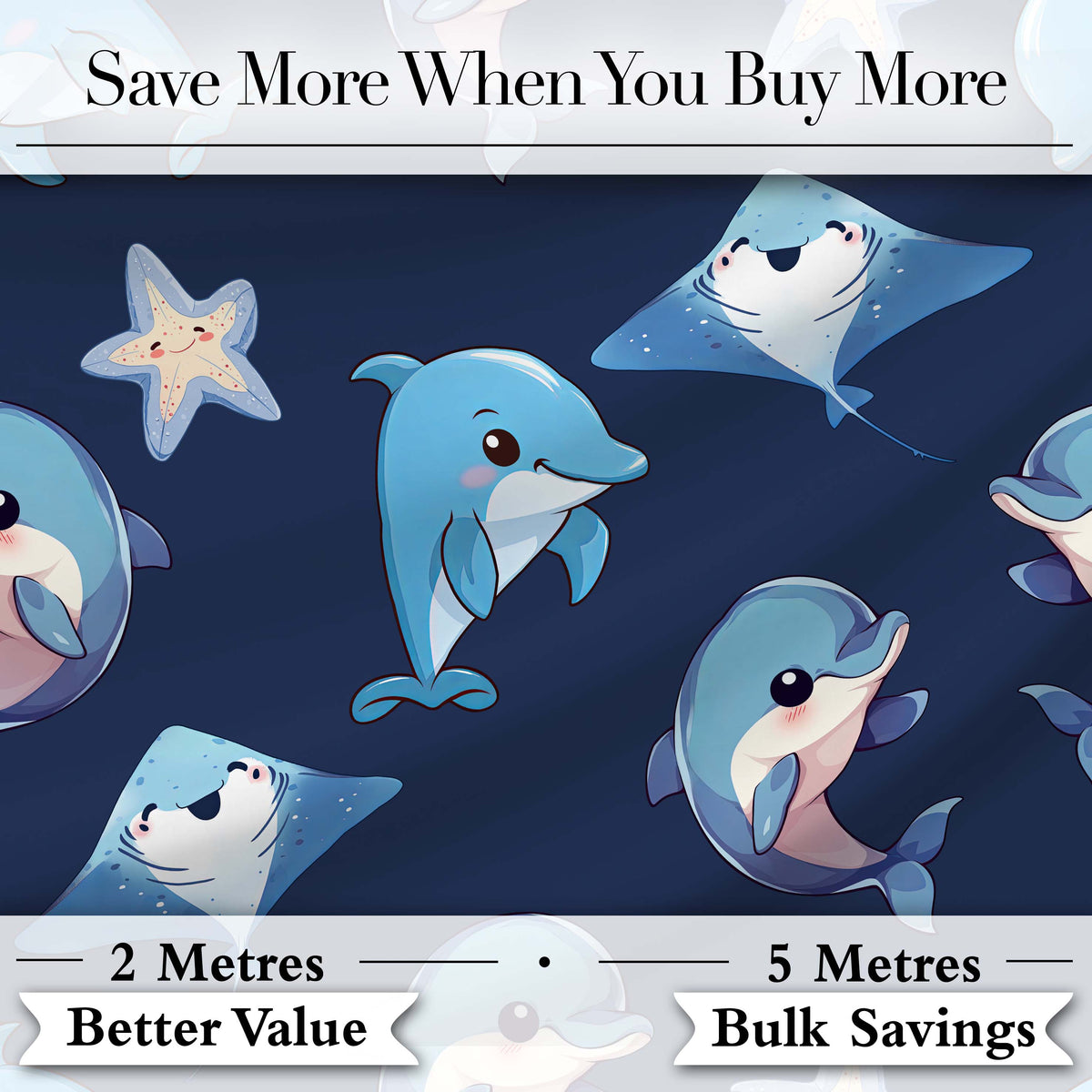 Cute Dolphin Stingray Starfish Cartoon Sea Life Pattern Mint Lovely Digital Print Material by the Metre UK Sewing Quilting Textile