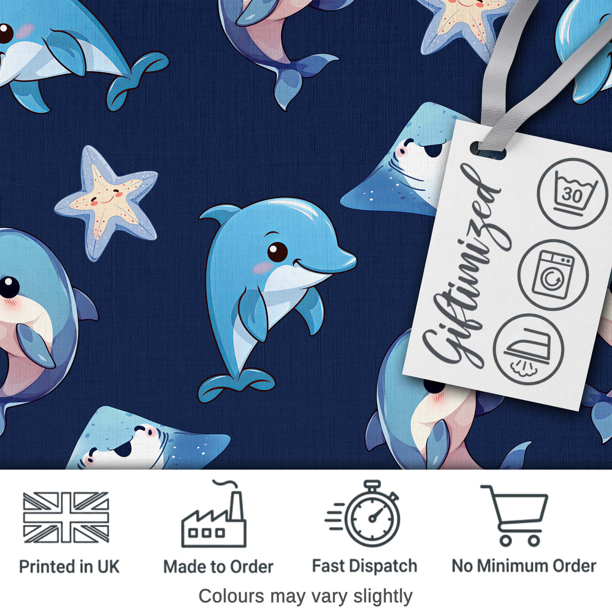 Cute Dolphin Stingray Starfish Cartoon Sea Life Pattern Mint Lovely Digital Print Material by the Metre UK Sewing Quilting Textile