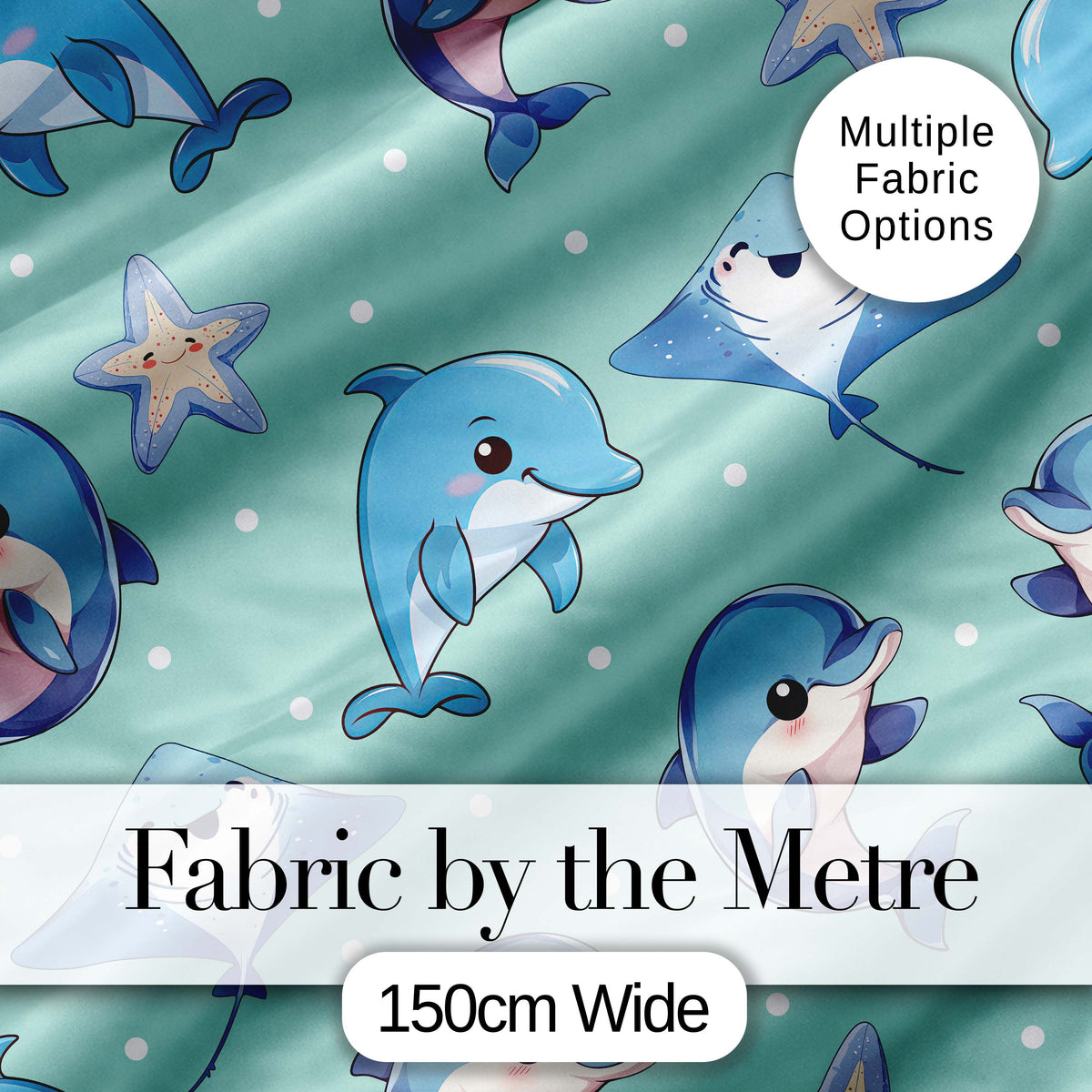 Cute Dolphin Stingray Starfish Cartoon Sea Life Pattern Pink Lovely Digital Print Material by the Metre UK Sewing Quilting Textile