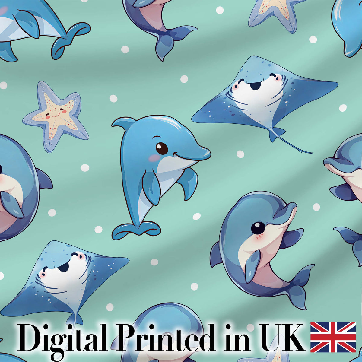 Cute Dolphin Stingray Starfish Cartoon Sea Life Pattern Pink Lovely Digital Print Material by the Metre UK Sewing Quilting Textile