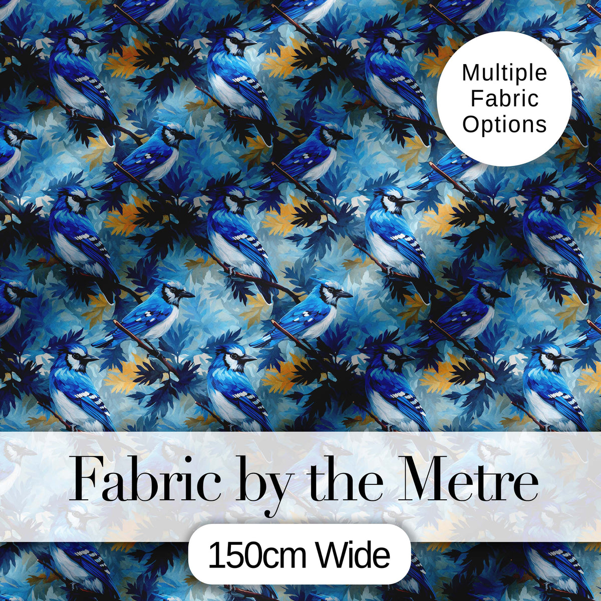 Teal Yellow Songbird Forest Leaves Seamless Dark Botanical Nature Digital Print Material by the Metre UK Sewing Quilting Textile
