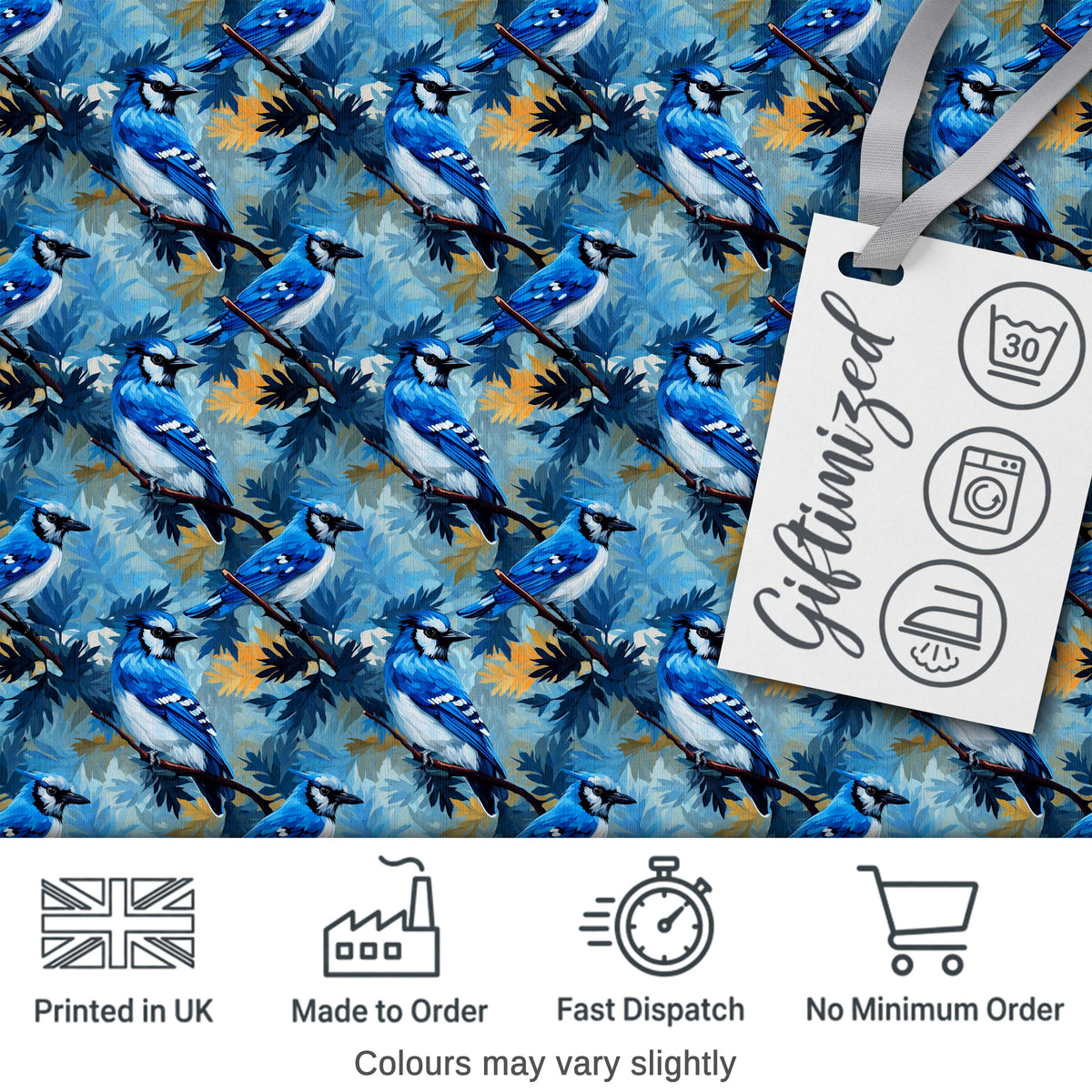 Teal Yellow Songbird Forest Leaves Seamless Dark Botanical Nature Digital Print Material by the Metre UK Sewing Quilting Textile
