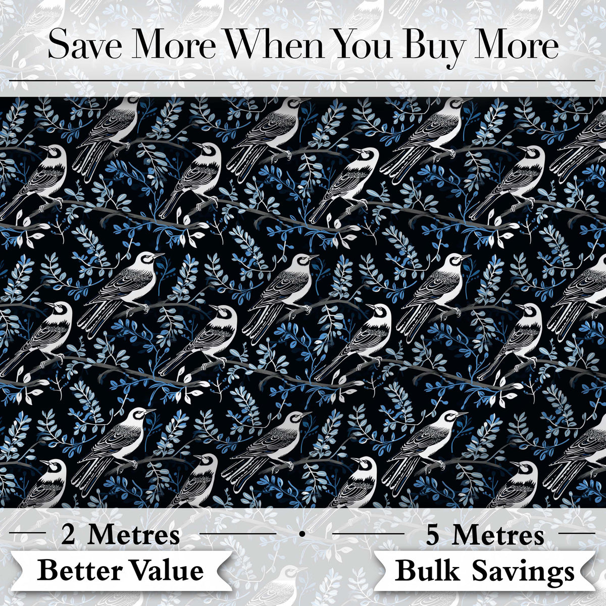 Blue Jay Bird Neutral Botanical Leaf Classic Nature Textile Design Digital Print Material by the Metre UK Sewing Quilting Textile