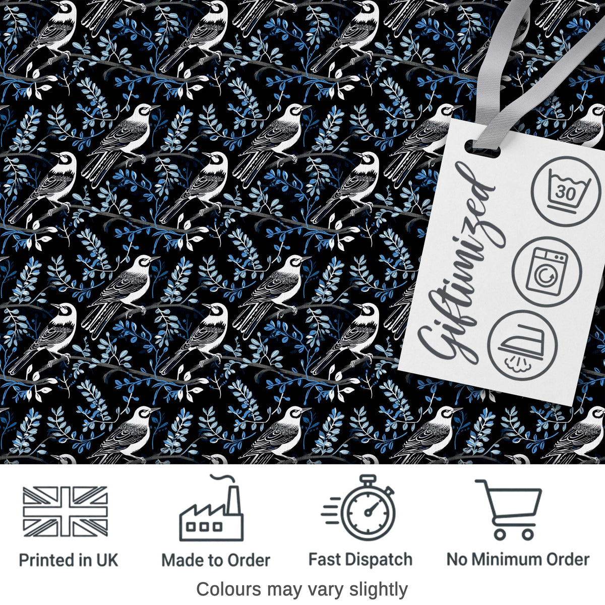 Blue Jay Bird Neutral Botanical Leaf Classic Nature Textile Design Digital Print Material by the Metre UK Sewing Quilting Textile