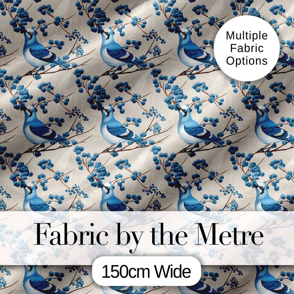 Blue Bird Floral Branch Silhouette Blue Tone Seamless Pattern Lovely Digital Print Material by the Metre UK Sewing Quilting Textile