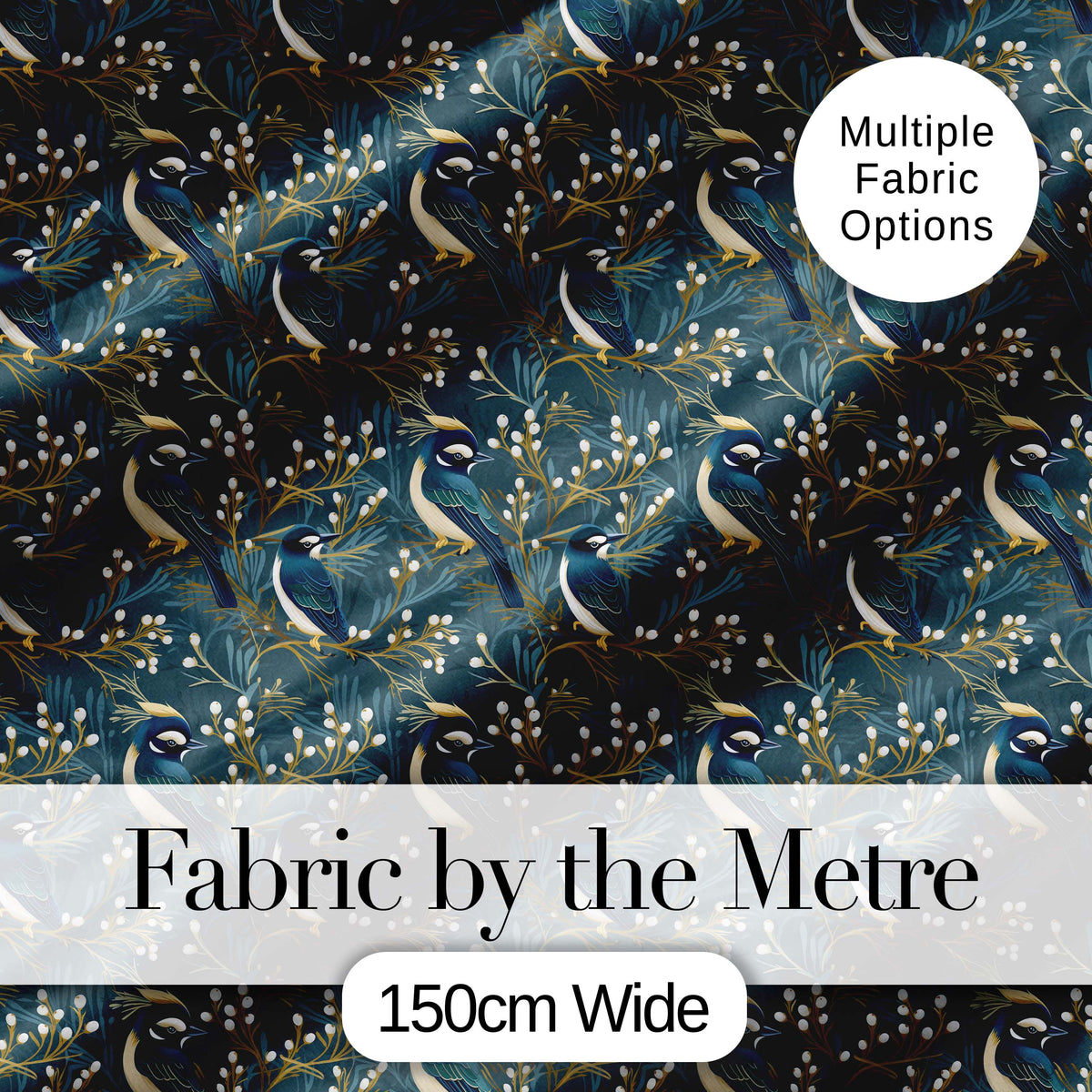 Peacock Feather Iridescent Blue Watercolor Seamless Pattern Lovely Digital Print Material by the Metre UK Sewing Quilting Textile