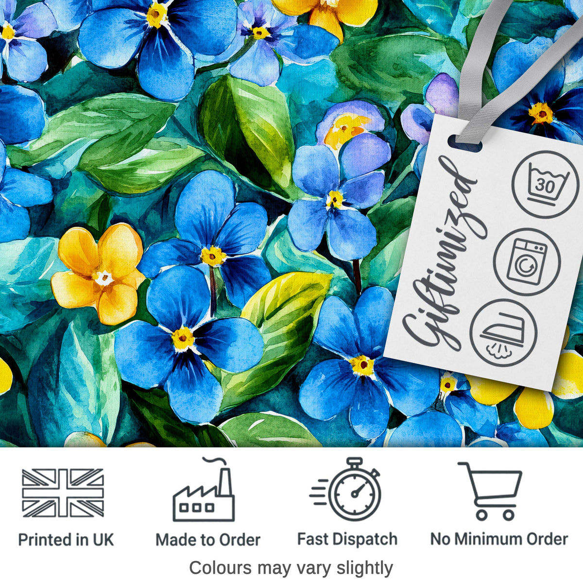 Watercolor Blueberry Fruit Leaves Dark Background Seamless Pattern Digital Print Material by the Metre UK Sewing Quilting Textile