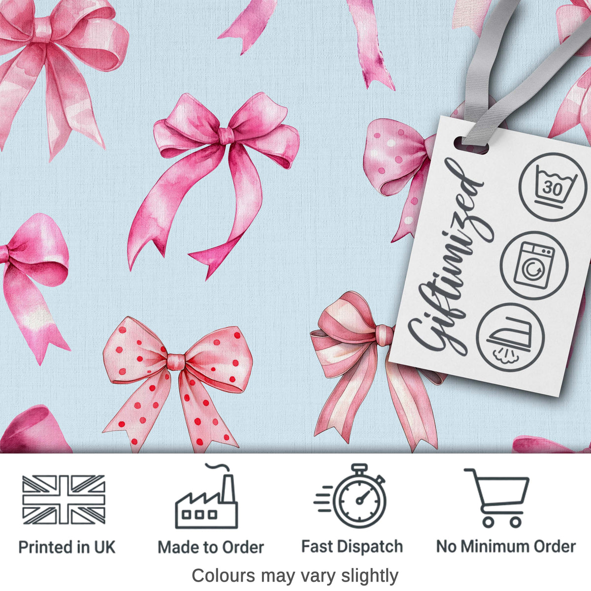 Watercolor Pink Ribbon Bows Soft Blush Background Seamless Pattern Digital Print Material by the Metre UK Sewing Quilting Textile