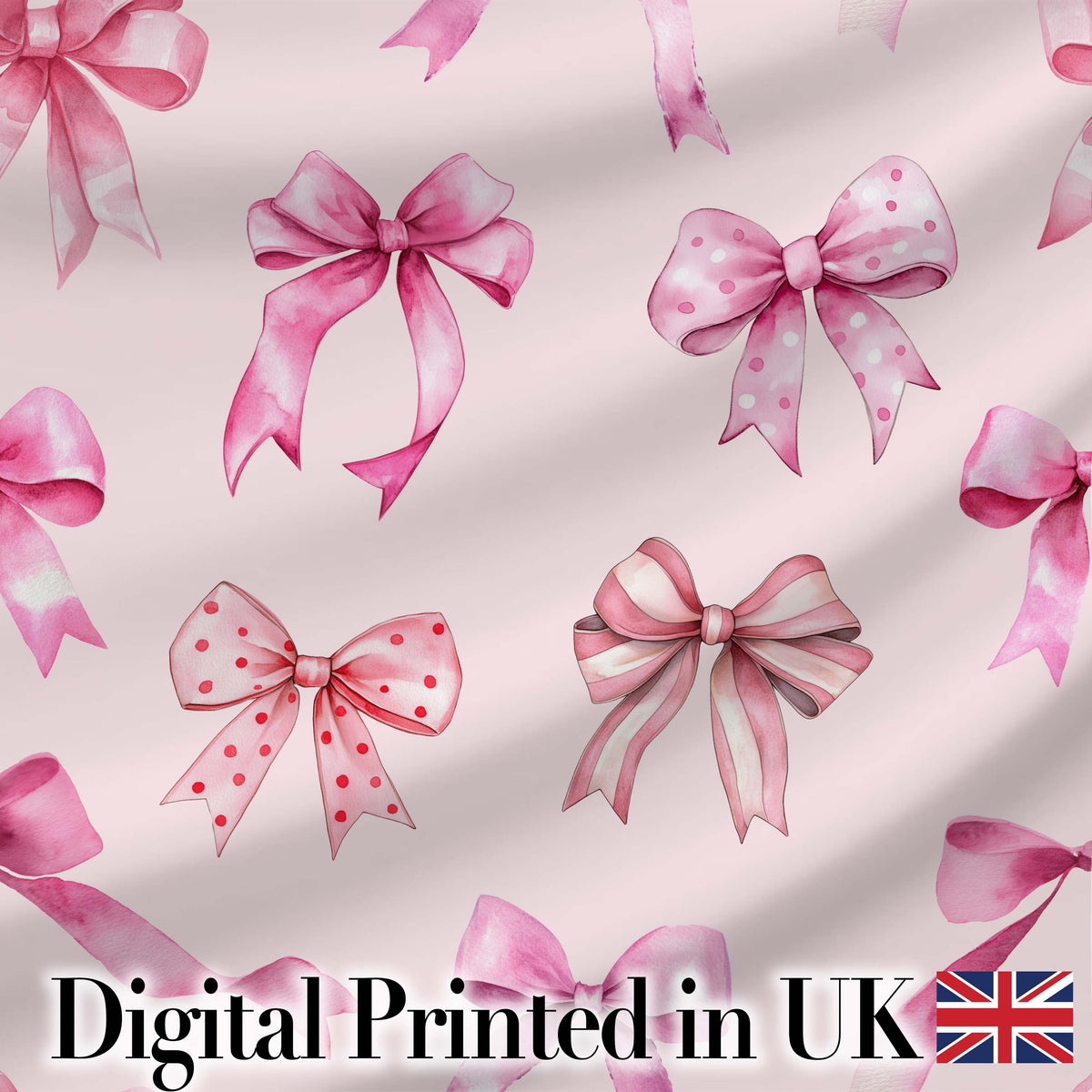 Watercolor Pink Ribbon Bows Beige Background Seamless Pattern Lovely Digital Print Material by the Metre UK Sewing Quilting Textile