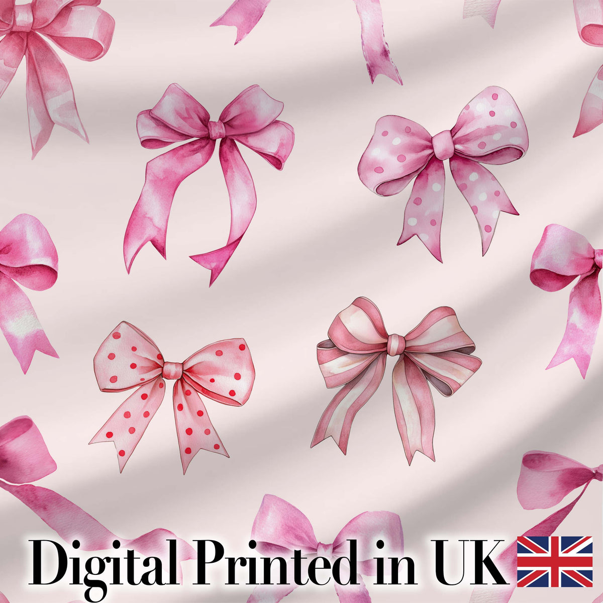 Watercolor Pink Ribbon Bows Lavender Background Seamless Pattern Digital Print Material by the Metre UK Sewing Quilting Textile