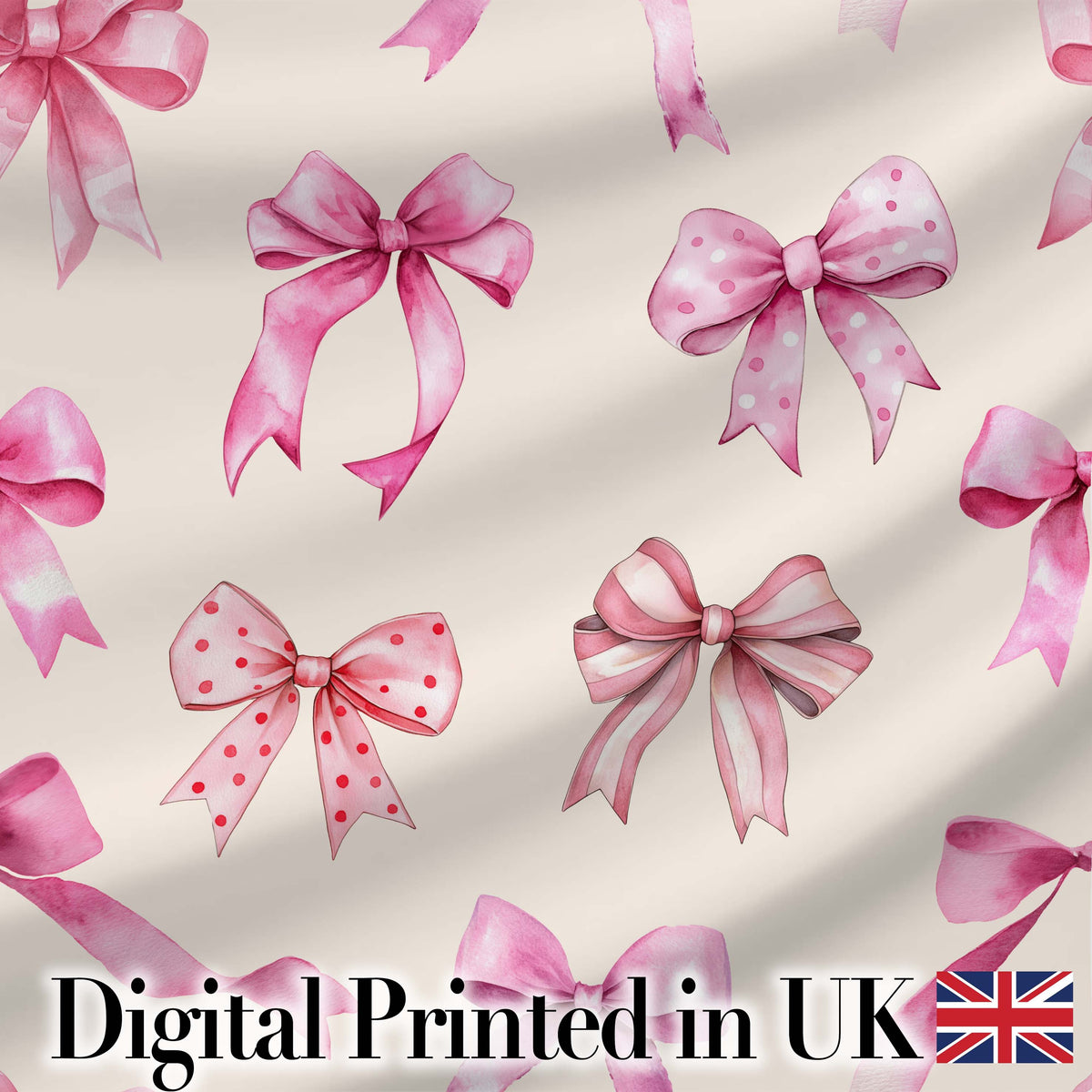 Watercolor Pink Ribbon Bow Seamless Pattern on Soft Pink Background Digital Print Material by the Metre UK Sewing Quilting Textile
