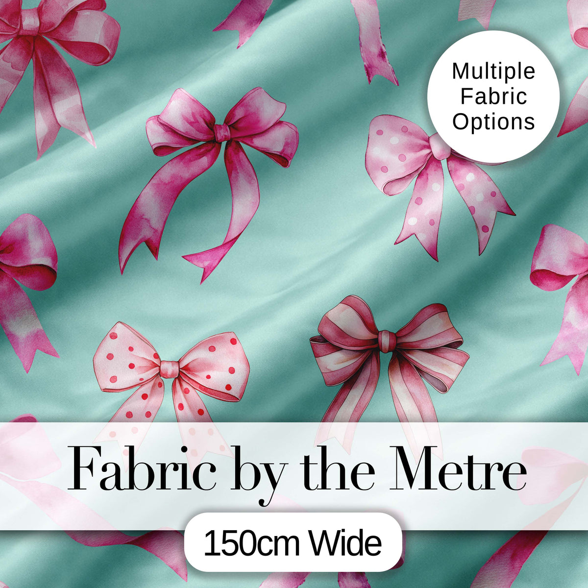 Watercolor Pink Ribbon Bow Seamless Pattern with Blue Stripes Lovely Digital Print Material by the Metre UK Sewing Quilting Textile