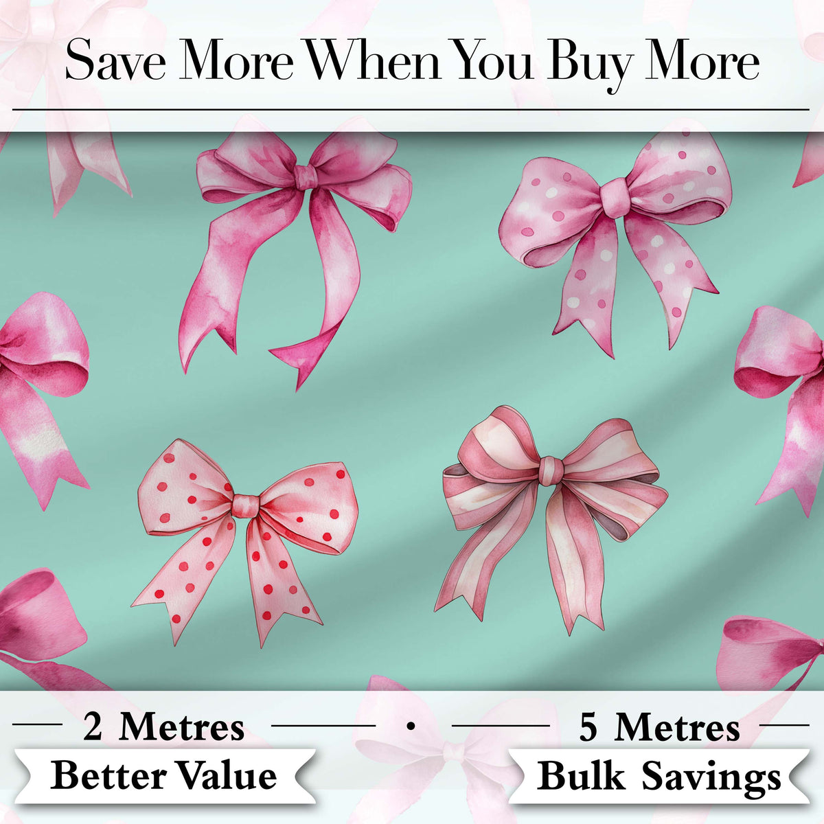 Watercolor Pink Ribbon Bow Seamless Pattern with Blue Stripes Lovely Digital Print Material by the Metre UK Sewing Quilting Textile