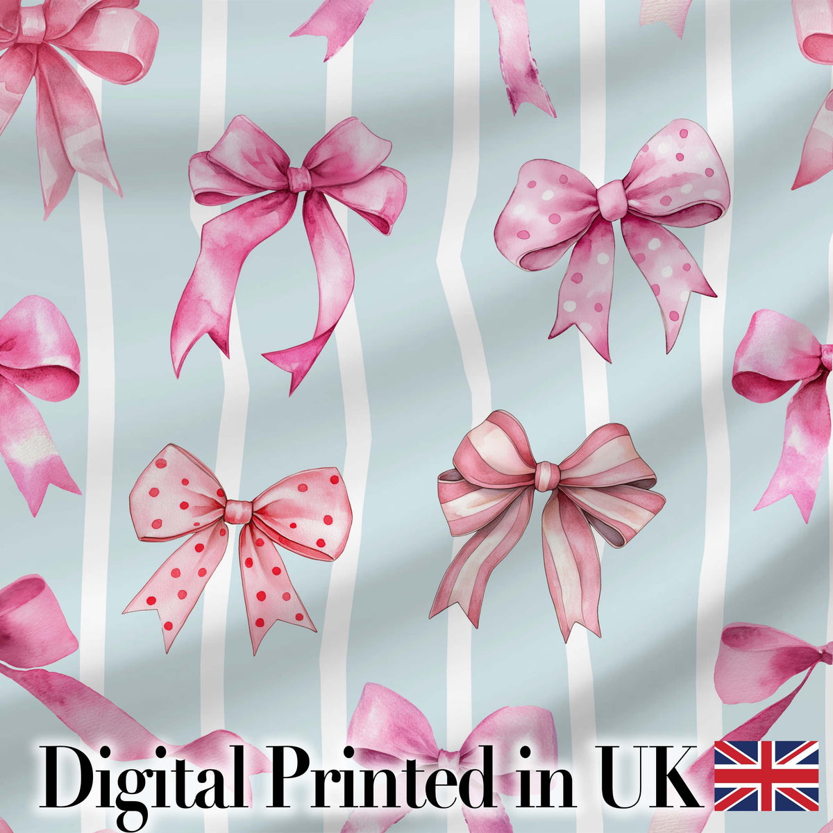 Watercolor Pink Ribbon Bow Seamless Pattern on Warm Yellow Lovely Digital Print Material by the Metre UK Sewing Quilting Textile