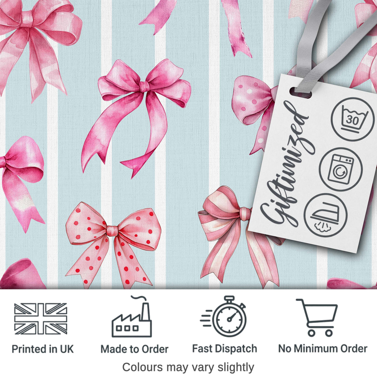 Watercolor Pink Ribbon Bow Seamless Pattern on Warm Yellow Lovely Digital Print Material by the Metre UK Sewing Quilting Textile