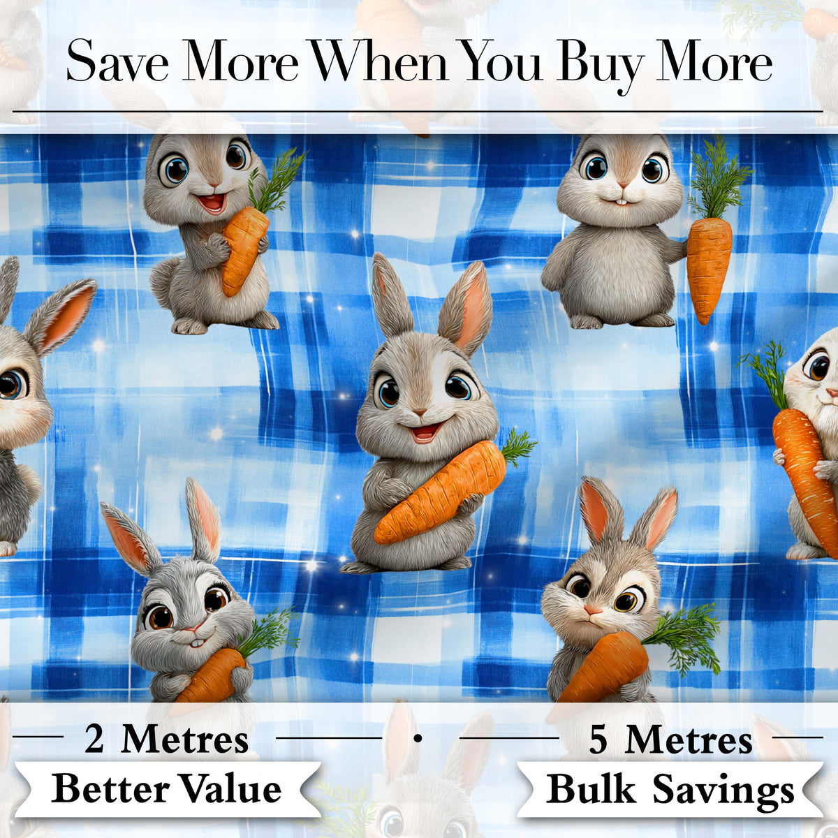 Watercolor Bunny Floral Meadow Seamless Pattern on Soft Blue Lovely Digital Print Material by the Metre UK Sewing Quilting Textile