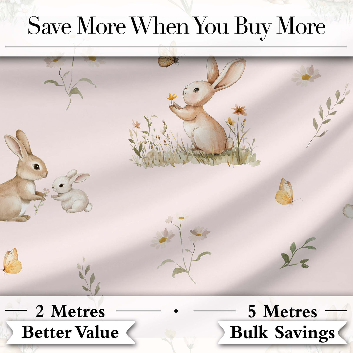Watercolor Bunny Floral Meadow Seamless Pattern on Neutral Cream Digital Print Material by the Metre UK Sewing Quilting Textile