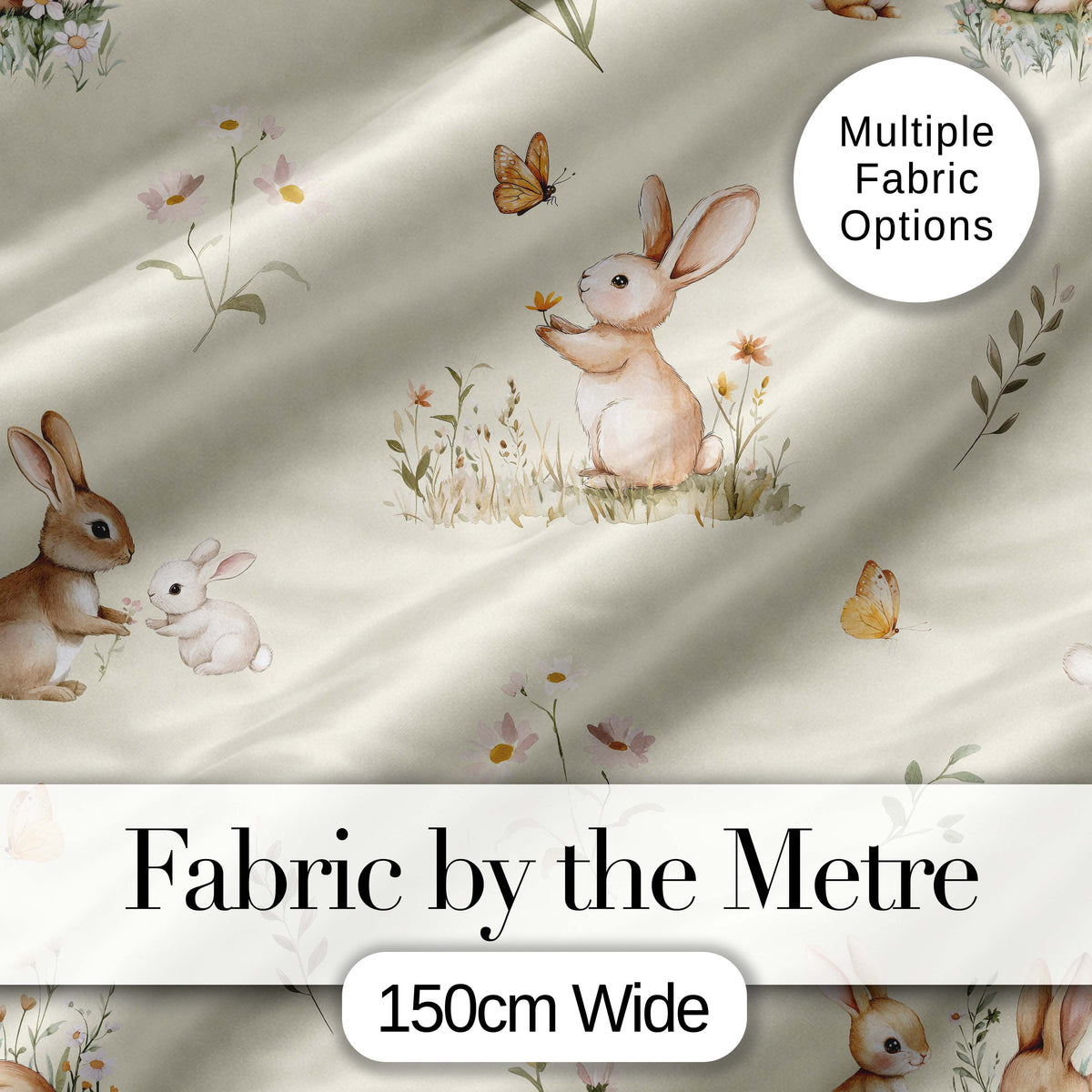 Watercolor Bunny Floral Meadow Soft Lavender Seamless Pattern Lovely Digital Print Material by the Metre UK Sewing Quilting Textile